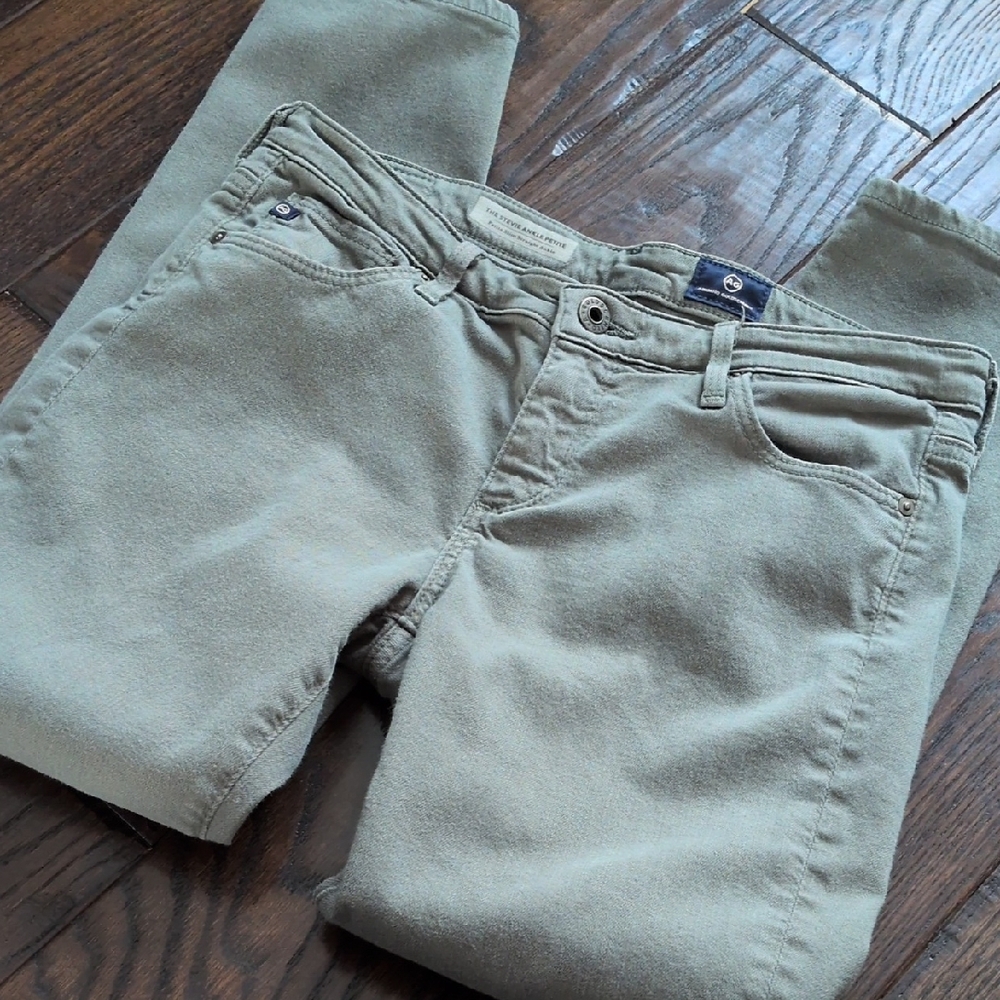 AG I Light Olive Green Slim Straight The Stevie Ankle Petite Denim Jeans, 27P